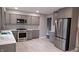 Bright kitchen featuring stainless steel appliances, grey cabinets, and ample counter space at 3121 W 13Th St, Anderson, IN 46011
