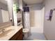 Standard bathroom featuring a vanity with sink, toilet, and a shower-tub combination at 1136 Meriman Dr, Greenwood, IN 46143