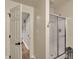 Bright bathroom showcasing a glass-enclosed shower with sleek fixtures and neutral tones at 2071 Eagle Trace Dr, Greenwood, IN 46143