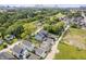 Neighborhood aerial view with mature trees and a glimpse of the city skyline at 1842 Milburn St, Indianapolis, IN 46202