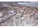Aerial shot features the property nestled among a dense forest with a serene lake view in the background at 6842 Cardinal Dr, McCordsville, IN 46055