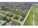 Aerial view showcasing the neighborhood's lush landscaping, mature trees, and swimming pools at 7018 W Anton Way, New Palestine, IN 46163