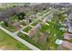Aerial view of a residential neighborhood shows various home styles and landscaping at 7018 W Anton Way, New Palestine, IN 46163
