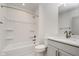 A well-lit bathroom featuring a bathtub, shower, toilet, vanity, and sink at 1818 Central Ave, Indianapolis, IN 46202