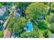 Overhead shot showcases a beautiful backyard with pool, patio and garden, surrounded by lush greenery at 1409 N Park Ave, Indianapolis, IN 46202