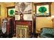 Close up view of living room gas fireplace and stained glass windows at 1409 N Park Ave, Indianapolis, IN 46202