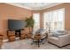 Cozy living room featuring comfortable armchairs, large windows, and a neutral color palette at 15179 Kampen Cir, Carmel, IN 46033