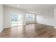 Open living room has wood floors, large windows, and sliding doors to the patio at 18712 Moray St, Westfield, IN 46074