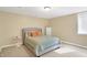 Cozy bedroom featuring a comfortable bed, neutral walls, and a side table by the window at 2110 Cheviot Ct, Greenwood, IN 46143
