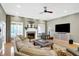 Bright living room with a fireplace, large windows, and neutral decor at 2110 Cheviot Ct, Greenwood, IN 46143