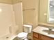 This bathroom features a shower, toilet, vanity with sink, and a mirror at 5791 Station Hill Dr, Avon, IN 46123