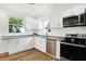 Bright kitchen boasts white cabinets, subway tile backsplash, and stainless appliances at 1339 S East St, Indianapolis, IN 46225