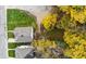 Birds-eye view of the property showing the house, yard, and surrounding trees in fall colors at 638 W 30Th St, Indianapolis, IN 46208