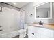 Bathroom featuring vanity, a mirror, shower and tile flooring at 7415 Chapel Villas Dr # D, Indianapolis, IN 46214
