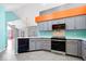 Modern kitchen with stainless steel appliances, tile flooring, and custom backsplash at 7415 Chapel Villas Dr # D, Indianapolis, IN 46214