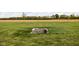 Backyard featuring a fire pit area with stacked stone surrounding on a well maintained lawn at 8225 W 825 N, Thorntown, IN 46071