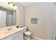 Cozy bathroom with a single sink vanity and a shower with a curtain at 10669 Springston Ct, Fishers, IN 46037