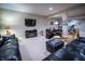 Entertainment space featuring plush leather seating, a fireplace, and a large screen TV at 12991 Pennington Rd, Fishers, IN 46037