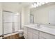 Bathroom featuring a white vanity, shower, and a tile floor at 19487 Grassy Branch Rd, Westfield, IN 46074