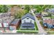 Overhead shot of a two-story house featuring a covered front porch and neat surroundings at 5053 E Michigan St, Indianapolis, IN 46201