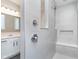 Modern bathroom with a beautiful shower and vanity at 7026 Barrett Dr, Brownsburg, IN 46075