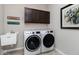 Laundry room with front load washer and dryer and wall-mounted storage cabinets at 19763 Atwater Ave, Sheridan, IN 46069