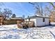 Detached garage with fenced in area, and white siding with a blue trim on a snowy day at 4139 N Grand Ave, Indianapolis, IN 46226