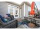 Cozy back patio area showcases comfortable seating and a colorful rug, creating a relaxing outdoor space at 208 Coatsville Dr, Westfield, IN 46074