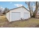 Two-car detached garage on a grassy lot, providing ample parking and storage space at 3103 S Lockburn St, Indianapolis, IN 46221