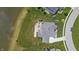Overhead view of a beautiful home with an outdoor kitchen, fire pit, and lush landscaping at 565 Old Ashbury Rd, Westfield, IN 46074
