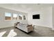Inviting living room with a plush gray sofa, carpet flooring, and ample natural light from large windows at 565 Old Ashbury Rd, Westfield, IN 46074