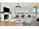 Bright living room featuring a fireplace, large windows, and comfortable seating area at 565 Old Ashbury Rd, Westfield, IN 46074