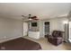 This Primary bedroom has a media center and a view into the on-suite bath at 8394 S Shady Trail Dr, Pendleton, IN 46064
