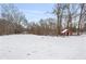 Snowy backyard with a red storage shed and bare trees at 6205 Beech Grove Rd, Martinsville, IN 46151
