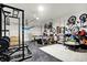 A garage with a pool table, bicycles and weight training equipment at 8148 Ebaugh Dr, Camby, IN 46113