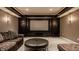 Basement home theater featuring projector screen, dark trim, and comfortable seating at 11573 Bent Tree Ct, Zionsville, IN 46077