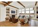 Bright and airy living room with a fireplace, hardwood floors, and scenic views through large windows at 19795 Chatham Shore Ln, Westfield, IN 46074