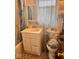 Bathroom featuring vanity, sink, toilet and printed toilet seat at 2122 George St, Anderson, IN 46016