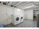 Basement laundry area features a washer, dryer, and painted walls for easy maintenance at 2224 E Pleasant Run Parkway North Dr, Indianapolis, IN 46203