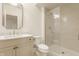Modern bathroom featuring glass enclosed shower, hexagon tile floor and vanity with marble countertop at 3588 Marketplace Ct, Zionsville, IN 46077