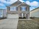 Charming two-story home featuring a brick and vinyl facade, attached garage, and well-maintained landscaping at 4140 Congaree Dr, Indianapolis, IN 46235