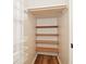 A well-organized pantry featuring sturdy wooden shelves and convenient wire basket storage on the side at 7044 Bel Moore Cir, Indianapolis, IN 46259