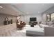 Finished basement offers versatile living space with media area, neutral colors, and stylish furnishings at 15694 Provincial Ln, Fishers, IN 46040