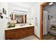 Bright bathroom featuring wood cabinets, a sink, and a well-lit mirror at 226 Sandbrook Cir, Noblesville, IN 46062