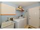 Functional laundry room with modern washer and dryer, sink, and storage shelving at 8221 Furlong Cir, Indianapolis, IN 46256