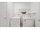 Functional laundry room with white appliances and a sign that says 'Laundry Room' at 1114 Northfield Ln, Anderson, IN 46011