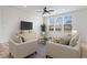 Bright living room with modern furnishings, large windows, and a ceiling fan at 16401 Brigham Ln, Westfield, IN 46074