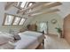 Bright bedroom featuring a skylight, a wood beam ceiling and hardwood floors at 37 N Main St, Indianapolis, IN 46227