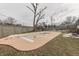 Backyard view of an in-ground pool covered for the winter with a storage shed and fenced perimeter at 37 N Main St, Indianapolis, IN 46227