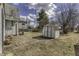 Backyard with shed and mature trees, ready for spring landscaping at 4953 Mccray St, Indianapolis, IN 46224